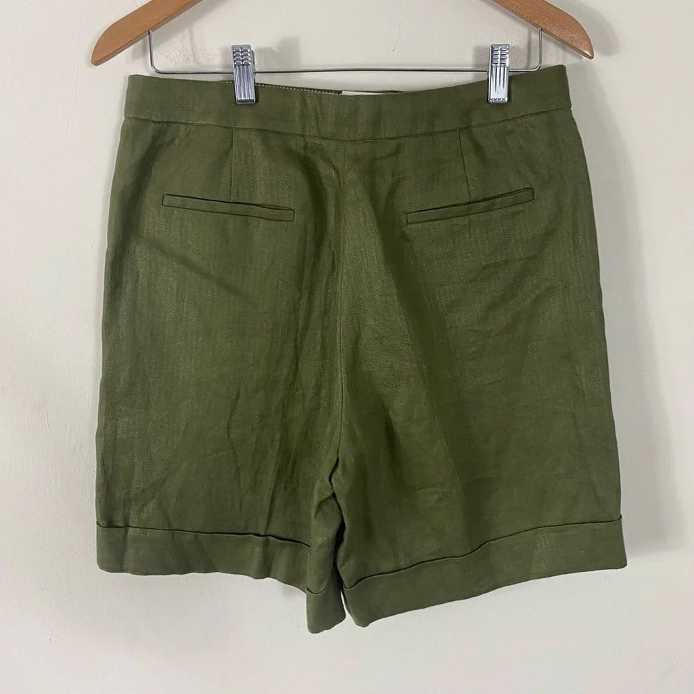 J. CREW Cuffed Linen Bermuda Shorts Olive Green - 4